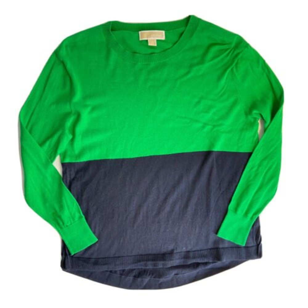 MICHAEL KORS Green Navy Color Block Pull Over Sweater Women's Size XS